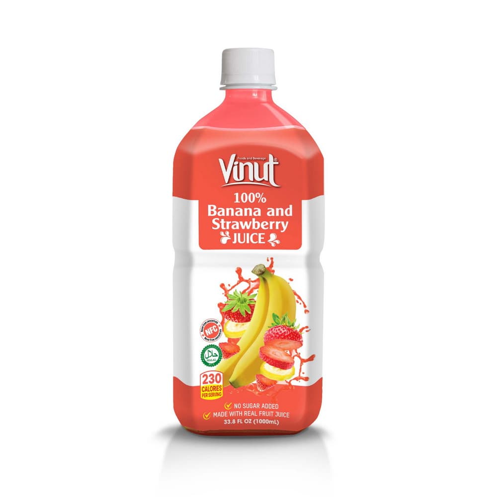 VINUT מיץ 100% בננה ותות, NFC, ללא תוספת סוכר, בקבוק PET, 33.8 fl oz 1000 mL