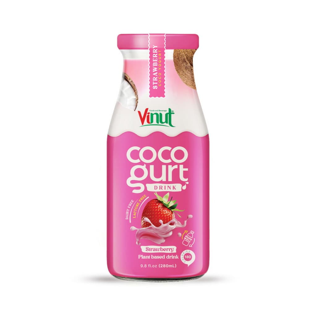 VINUT משקה Cocogurt בטעם תות, על בסיס צמחי, בקבוק זכוכית, 9.8 fl oz 280 mL