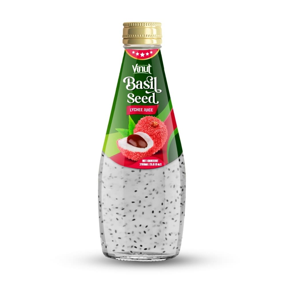VINUT משקה זרעי בזיליקום וליצ'י, בקבוק זכוכית, 9.8 fl oz (290 mL)