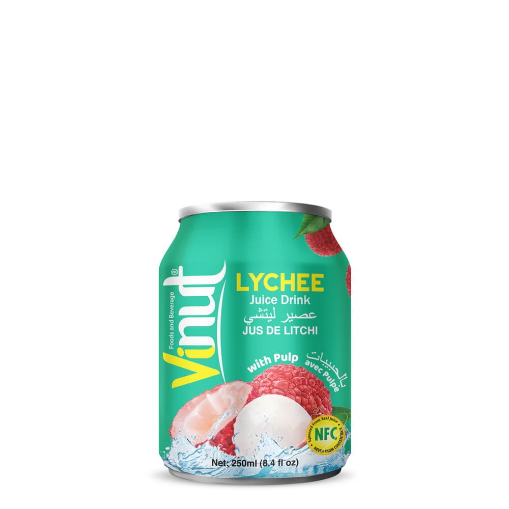 VINUT משקה מיץ ליצ'י עם חתיכות פרי, פחית 8.4 fl oz (250 mL)