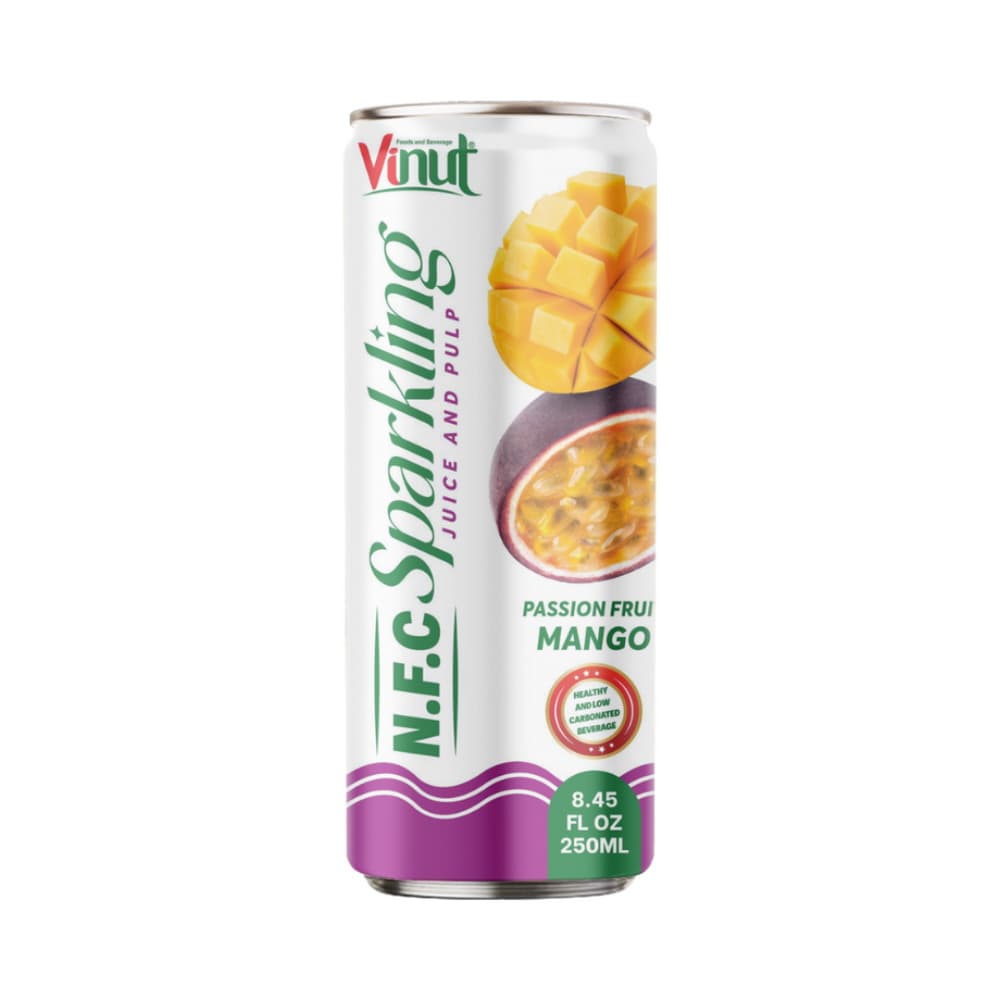 VINUT מיץ מוגז N.F.C עם ציפה פסיפלורה ומנגו, פחית Slim, 8.45 fl oz 250 mL