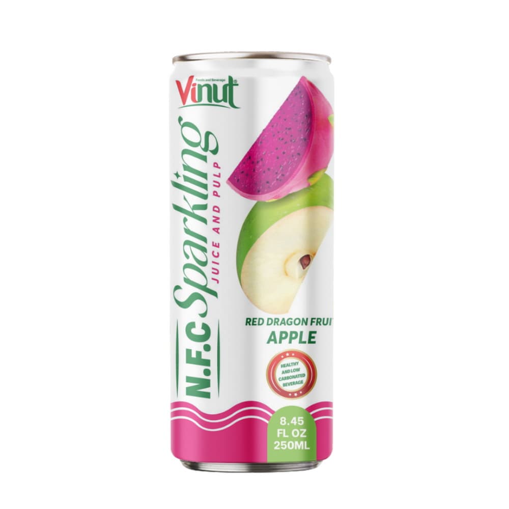 VINUT מיץ מוגז N.F.C עם ציפה פרי דרקון אדום ותפוח, פחית Slim, 8.45 fl oz 250 mL