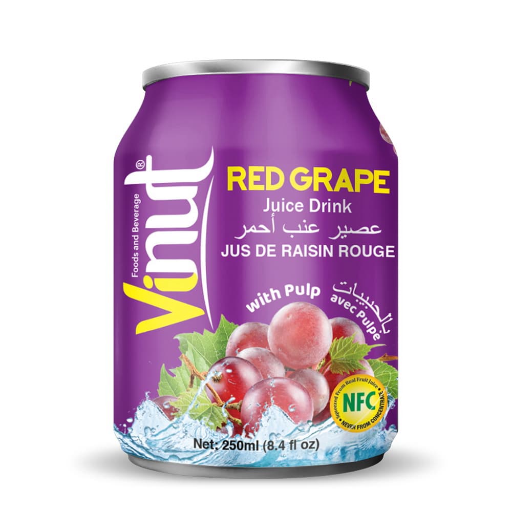 VINUT משקה מיץ ענבים אדומים עם חתיכות פרי, פחית 8.4 fl oz (250 mL)