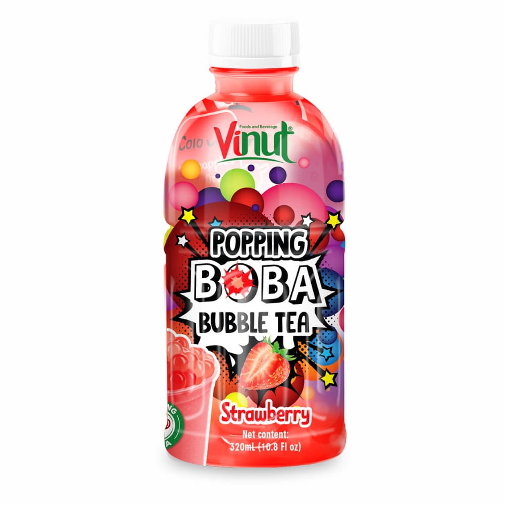 VINUT באבל טי תות עם פופינג בובה, בקבוק PET, 10.8 fl oz (320 מ"ל)